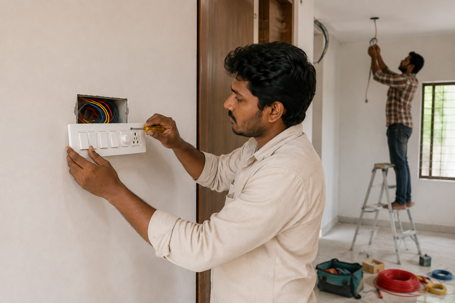 Electrical professional at work